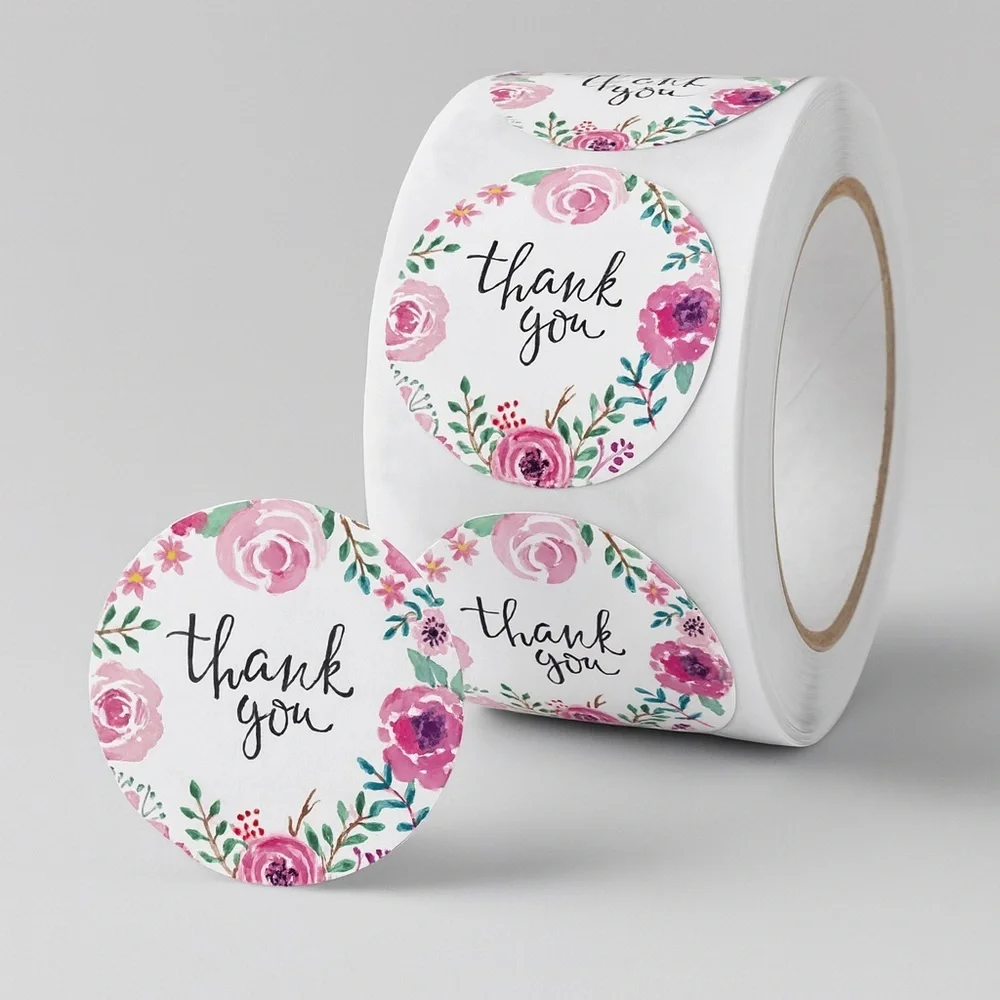1 in stickers - Thank You - Round Pink - Small Business/Baby Shower  SUPPLIES
